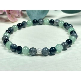 Majas Perlen Armband mentaler Schutz Turmalin Labradorit Aventurin echt 6mm mit 925er Sterling Silber 5mm facettiert - Größe 16 bis 18cm - Handmade Perlenarmband - Spiritueller Schmuck Unisex