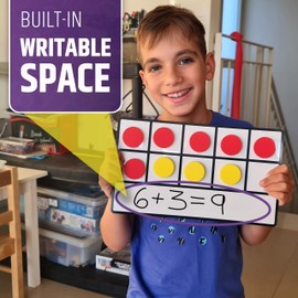 Magnetic Ten Frame Set: 2 Durable Extended Ten-Frames + 48 Counters + 38 Math Flash Cards + 8 Dice - Addition & Subtraction - Math Manipulatives Kit for Home, Kindergarten & Elementary Teachers