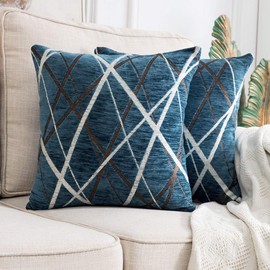 MIULEE Pack of 2 Decorative Throw Pillow Covers Woven Textured Chenille Cozy Modern Concise Soft Peacock Blue Square Cushion Shams for Bedroom Sofa Car 18 x 18 Inch