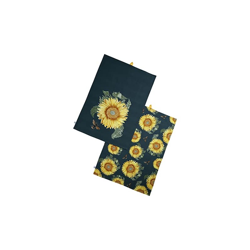 RHS Sunflower Set of 2 Tea Towels - Navy