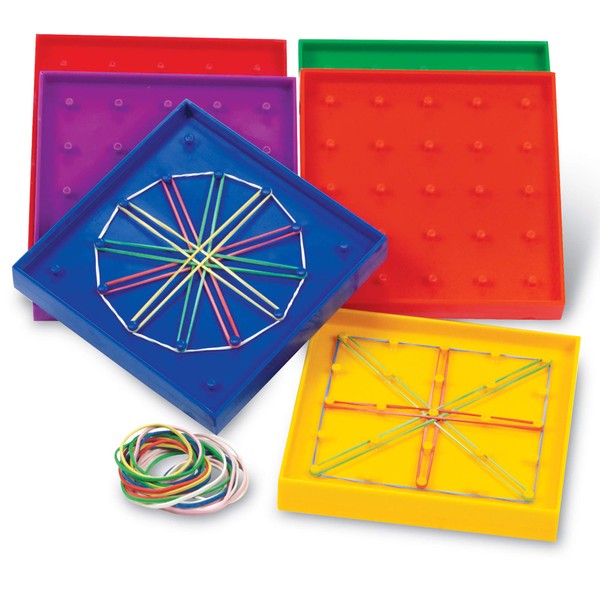 Learning Resources 5-Inch Double-Sided Assorted Geoboard Shapes, Set of 6 Boards, Ages 5+, Multi-color
