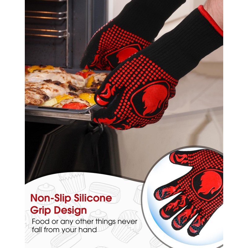 Innconee 2 Pairs BBQ Gloves 1472℉ Heat Resistant Gloves BBQ