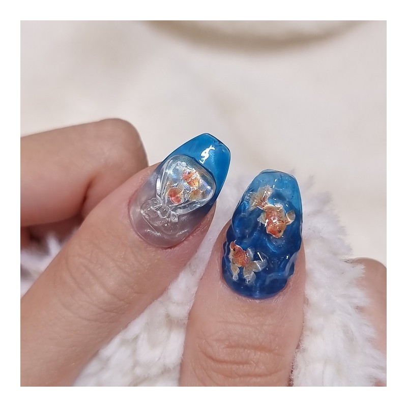 Goldfish and Sea Handmade Nail Tips - Short Ballerina /