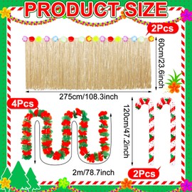 Weysat 8 Pcs Christmas in July Golf Cart Decorations Kit Hawaiian Leis Red and Green Flower Banner Luau Grass Tropical Car Skirt Candy Canes Balloons for Christmas Golf Cart Parade