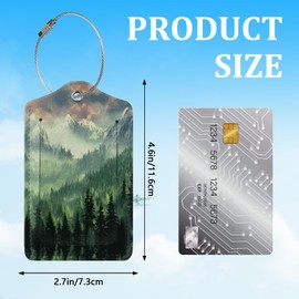 2 Pack Luggage Tag for Suitcase,Misty Forest Luggage Tag with PU Leather Privacy Cover ID Label & Stainless Steel Loop for Women Men Travel Bag Suitcase