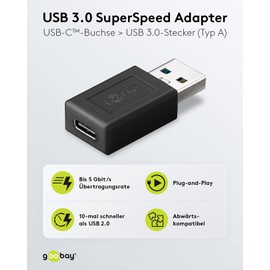 Goobay 45400 2 in 1 Superspeed Adapter USB 3.0 (Typ A) auf USB-C, verwandelt den USB 3.0 Anschluss in einen USB-C Anschluss, schwarz