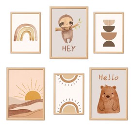 ANHUIB Children's Room Poster, Pictures Nursery Wall Decoration, Pictures Baby Room Decoration Boy Girl, Children's Picture Set, Set of 6 Poster Set, DIN A4 A3, Animal Picture for Children's Room,
