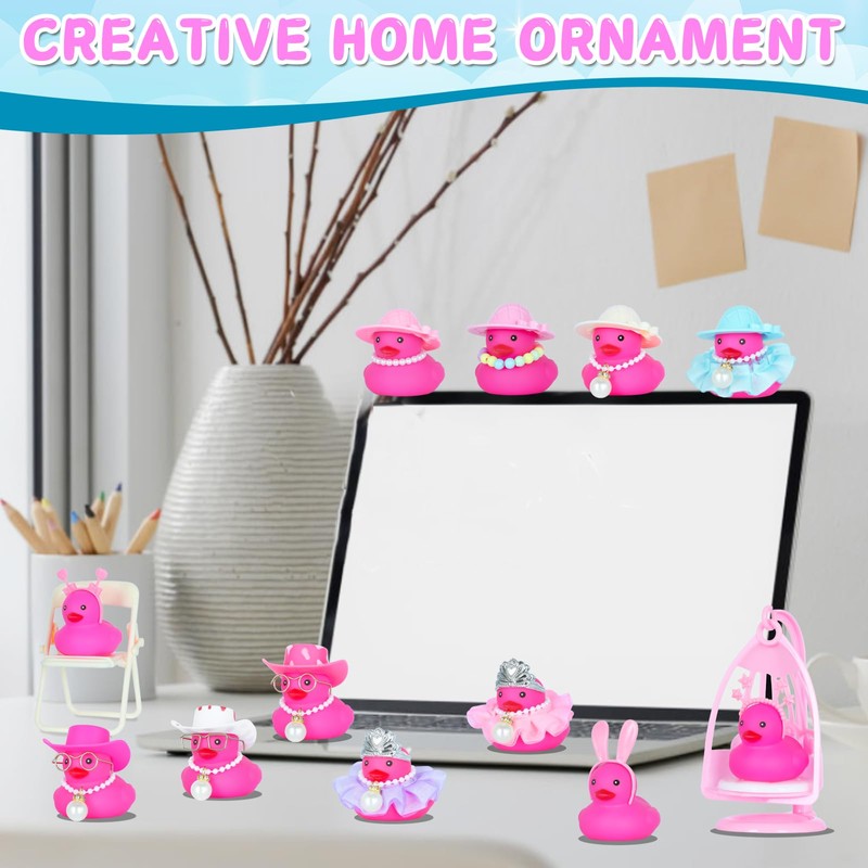 12pcs Sun Hat Pink Rubber Ducks with Sun Hat, Sunglasses,