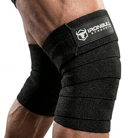 Iron Bull Strength Rodilleras elásticas (1 par), 2 m, apoyo y compresión, levantamiento de pesas, levantamiento de potencia, acondicionamiento físico, WODs y ejercicio de gimnasio, sentadillas, Negro