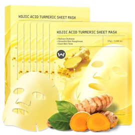 Wokatta 6 Sheet Mask Kojic Acid Turmeric Face Skin Tone Firming Glow Moisturizing Oil Control and Pore Improvement Skin Care for Dull Skin / 워카타 6 시트 마스크 코직산 강황 페이스 피부 톤 탄력 광채 수분 공급이 가능한 칙칙한 피부용 오일 컨트롤 및 모공 개선 스킨케어