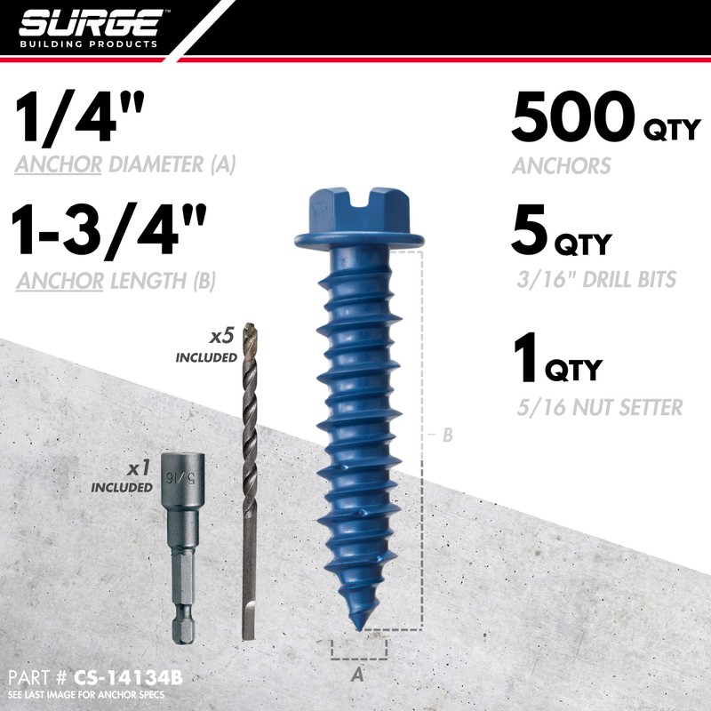 Surge BP - 1/4" x 1-3/4" Hex Head Blue Concrete