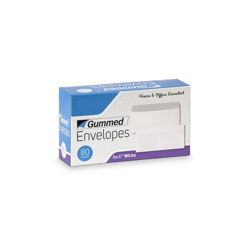 SteadMax 80 Pack #6 3/4 Gummed Flap, Business Envelopes for