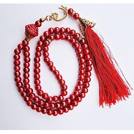 Islamic Tasbih Tasheeh 99 Beads Muslim Prayer Beads Ramadan EID Gift (Red)