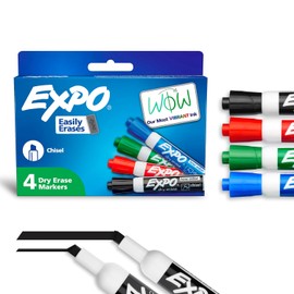 Expo Marcadores de borrado en seco con poco olor., Cincel, Colores Variados, 4-Count