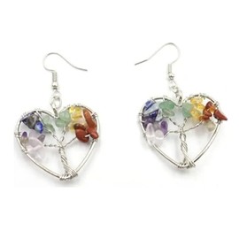 MADIOLA Aretes Arbol de la Vida de Cuarzo Natural Corazon 7 Chakras, Aretes de Cristal Curativo. Regalo para Mujer, Novia, Amiga