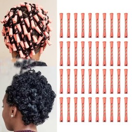 Meigick Perm Rods Set for Natural Hair 40Pcs Pink Plastic Cold Wave Rods Hair Curling Rollers Small Size 0.51 Inch For Short Long DIY Hairdressing Styling