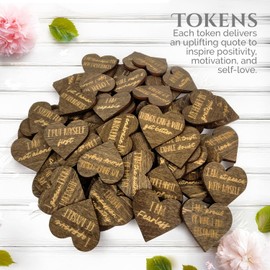 Sunny Lark Positive Affirmations Box | Moon Phase Themed Engraved Wood Box with 72 Positive Affirmation Heart Cutouts | Daily Motivational Gift for Women