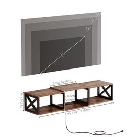 NinPeen Floating TV Stand with Power Outlets,Wall-Mounted Entertainment Console with led Light，Floating TV Shelf for Under TV Storage (Rustic Brown, 46" W)