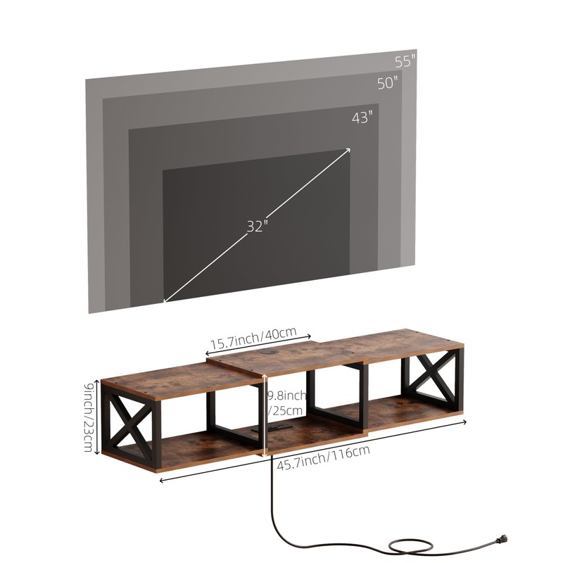 NinPeen Floating TV Stand with Power Outlets,Wall-Mounted Entertainment Console with