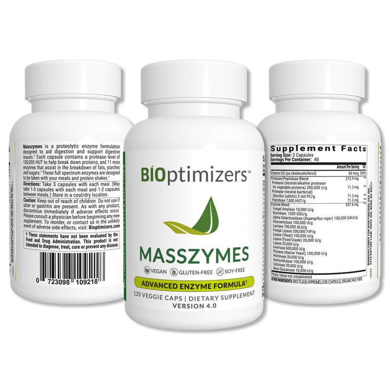 BiOptimizers MassZymes Digestive Enzymes (120 Capsules) and P3-OM Probiotic &