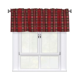 Miaoquhe Merry Xmas Curtains for Windows Valance Red and Green Buffalo Plaid Curtain for Bedroom 54"x18",Winter Grid Style Window Curtains Rod Pocket Valances for Kitchen Decoration