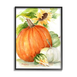 Stupell Industries Pumpkin Sunflower and Gourd Fall Farm Harvest, Design by Melissa Hyatt LLC Black Framed Wall Art, 11 x 14, White