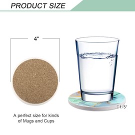 Lahome Marble Style Coasters - Round Drinks Absorbent Stone Coaster Set with Ceramic Stone and Cork Base for Kinds of Mugs and Cups (Ocean Green, 4)