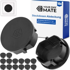 Socket Covers, Pack of 16, Black, Socket Protection from Dust, Splash Water, for SchuKo Sockets Type F, Lid for Power Strip, Multiple Sockets, Cable Reel, Kitchen, Workshop, Hotel