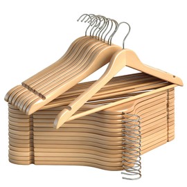 StorageWorks Wooden Hangers 30 Pack, Wood Coat Hangers for Closet, Heavy Duty Clothes Hangers for Suits, Shirts, Pants, Jackets, Natural Wood Color