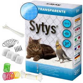 SYTYS Katzennetz für Terrasse, transparent, (8 x 3 m) | Katzennetz für Terrasse | Katzennetz für Fenster | Katzennetz für Katzen und Vögel | komplettes Installationsset (8 x 3 m)