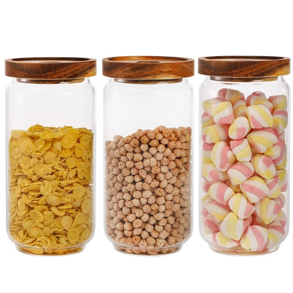 Bekith 3 Pack Glass Storage Containers with Airtight Seal Acacia