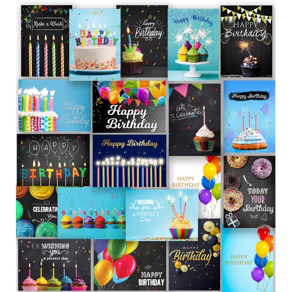 Happy Birthday Cards with Envelopes and Stickers – 20 Unique