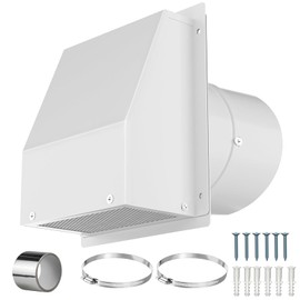 8 Inch Galvanized Steel Hooded Wall Vent Cover with Screen & Damper - Outdoor Exhaust Vent Cap for Dryer, Bathroom Fan, Range Hood, HVAC Duct - Includes Aluminum Foil Tape & Clamps