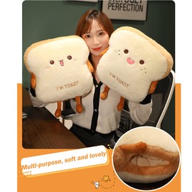 Goylmc Toast Bread Plush Pillow,Funny Sliced Bread Stuffed Pillow,Adorable Expression Food Plush Nap Pillow with Hand Pocket Seat Cushion Great Gift Choice for Kids Adults (11.8 * 14.5 in,Cute)