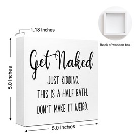 WUZYOU Funny Bathroom Wood Box Sign Table Decor, Minimalist Get Naked Wood Block Sign, Humorous Bathroom Decor for Toilet Table Shelf 5x5x1 INCH