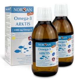 NORSAN Premium Omega-3 Arctic Cod Oil High Dose 2 x 200 ml - 2,000 mg Omega-3 per Serving with Lemon Flavour - Fish Oil with EPA & DHA - Premium Oil 800 IU Vitamin D3
