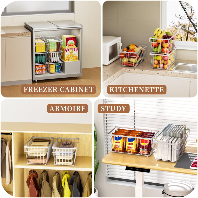 ANJUBAN Enhanced Leak-Proof Bottom - Freezer Organizer Bins ，4 Pack