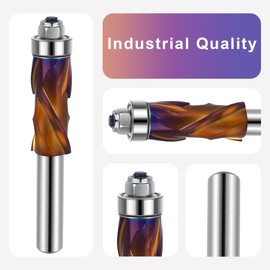 SpeTool Coated Flush Trim Router Bit 1/2 Shank Up&Down Compression, Bottom Bearing Extra Long Flush Cut Template Pattern Router Bit for Woodworking Trimming
