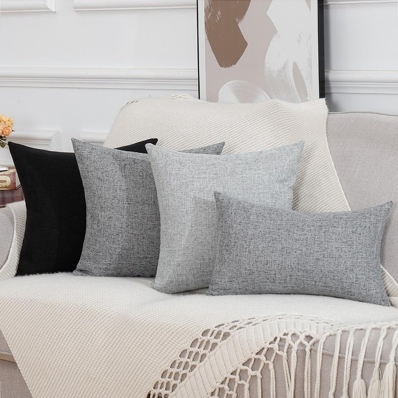 Madizz Set of 2 Faux Linen Cushion Covers, Soft Decorative