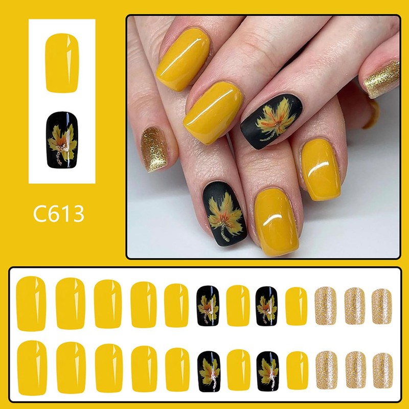 Thanksgiving Press on Square Nails Short Length Glossy Full Cover