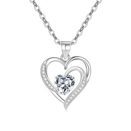 EXGOX Neckalce for Women S925 Silver Necklace for Women Heart Charm Necklaces Dainty Love Heart Pendant Sterling Silver Necklace Crystal Choker Necklace Jewellery Gifts for Women Girls Lady