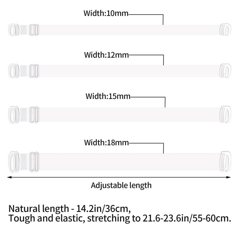 4 Pair Clear Bra Straps Invisible Transparent Adjustable Non-Slip Bra