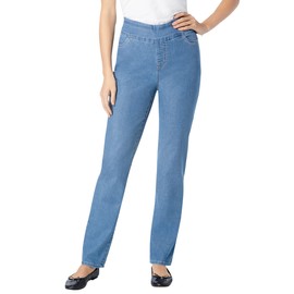 Woman Within Women's Plus Size Flex-Fit Pull-On Straight-Leg Denim Jean - 18 W, Light Stonewash
