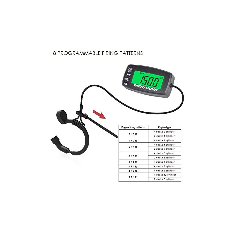 Jayron JR-HM032A Self Powered Digital Tach/Inductive/Maintenance/Waterproof/Backlit/Shutdown Hour Meter,Battery Replaceable,for Lawn