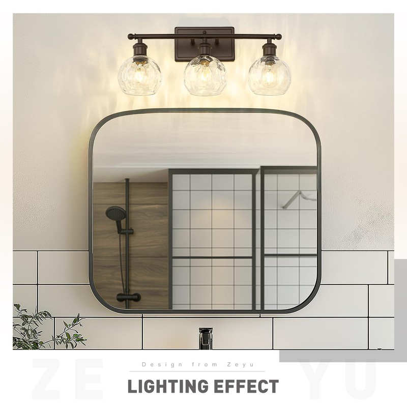 zeyu Farmhouse 3 Light Vanity Lighting, 21.4'' Bathroom Mirror Wall