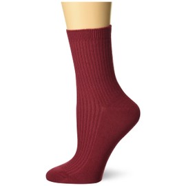 K. Bell Socks Women's Ribbed Ankle Crew, Red, 4-10
