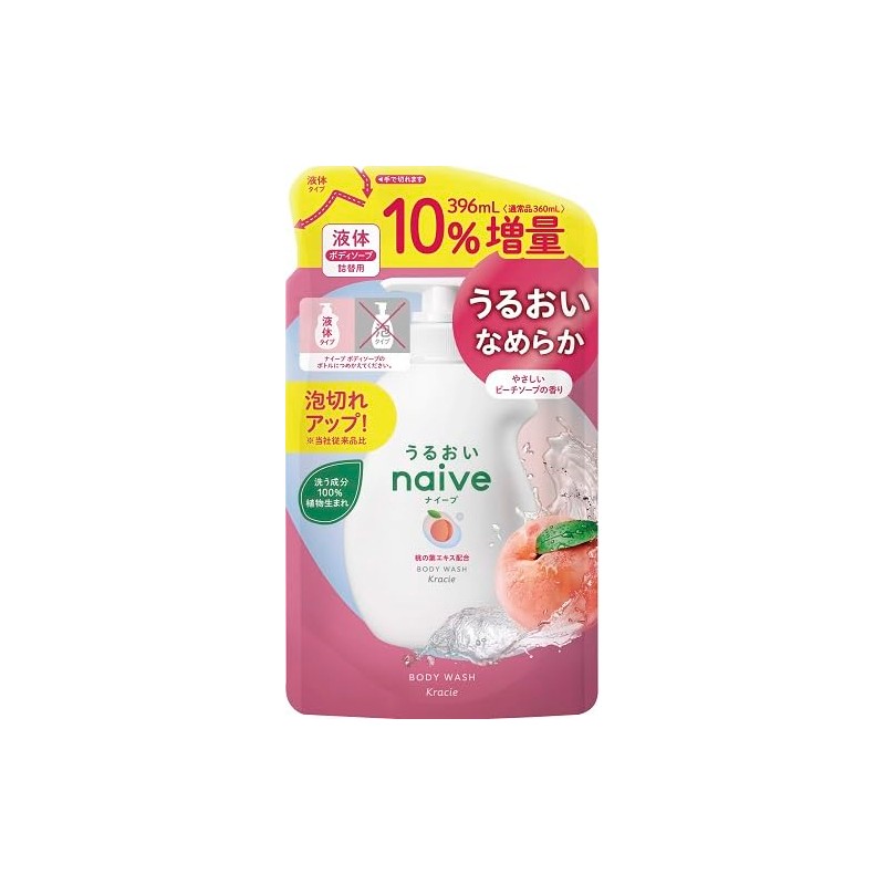 Kratie Naive Body Soap, Peach Leaf Extract, Refill, Extra Volume,