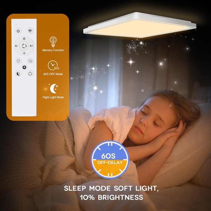 Yexati LED Ceiling Light Dimmable, 24W 3200LM 13 RGB Color