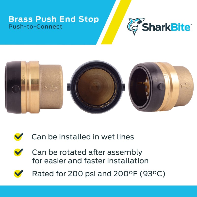 SharkBite 1-1/2 Inch Push Cap, Push to Connect Brass Plumbing