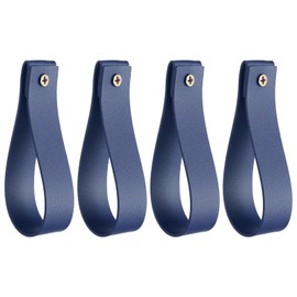 sourcing map 4pcs Leather Curtain Rod Holder 1 x 4.7 Inches Wall Hanging Straps Curtain Rod Hook Brackets Hangers with Screws for Wall Bathroom Kitchen Bedroom, Dark Blue
